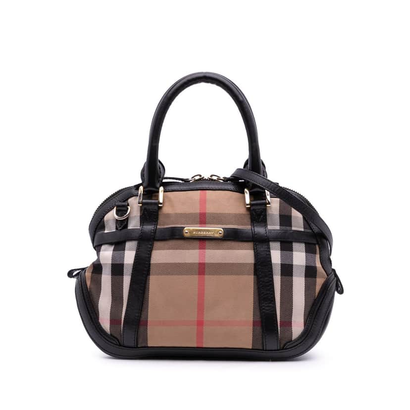 Burberry Small Leather Trimmed House Check Canvas Bridle Orchard Satchel Brown Canvas Good condition - Front View