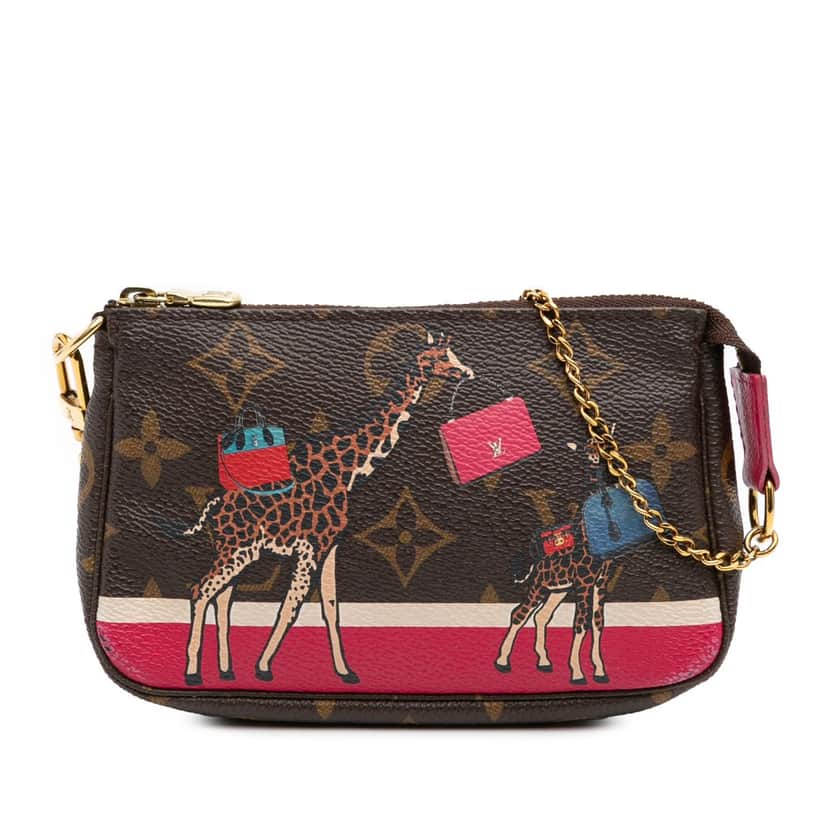 Louis Vuitton Monogram Giraffe Christmas Mini Pochette Accessoires Brown Canvas Good condition - Front View