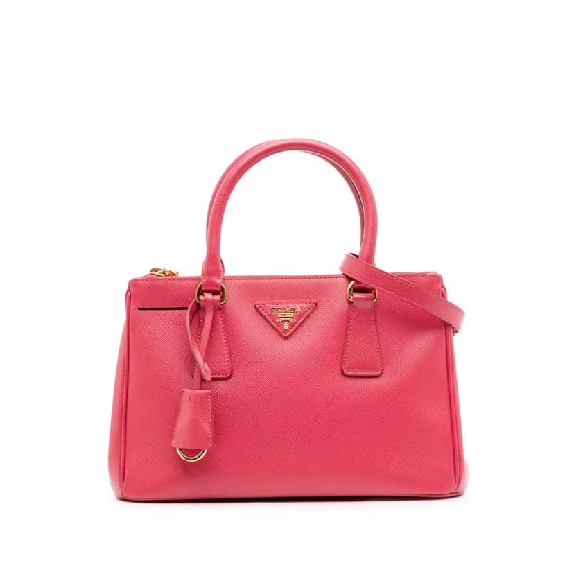 Prada Small Saffiano Lux Galleria Double Zip Satchel Pink Leather Good condition - Front View