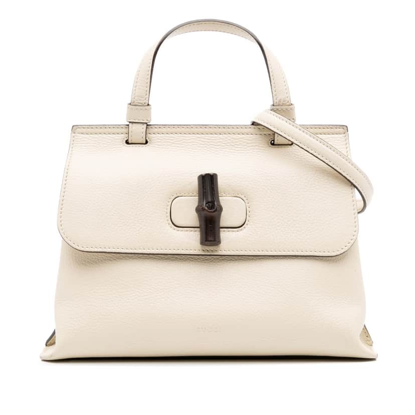 Gucci Small Leather Bamboo Daily Satchel White Leather Good condition - Front View