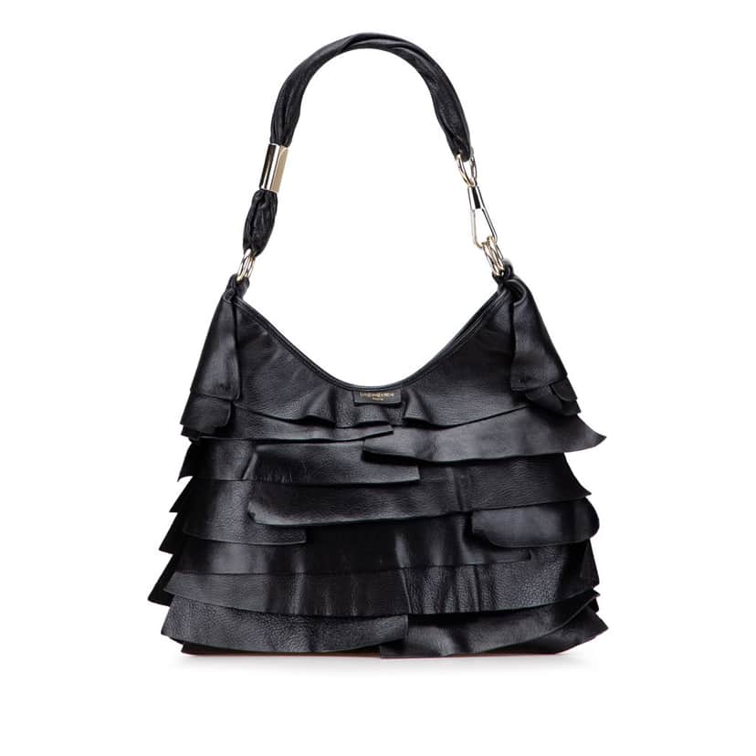 Yves Saint Laurent Ruffled Leather Saint Tropez Hobo Black Leather Good condition - Front View