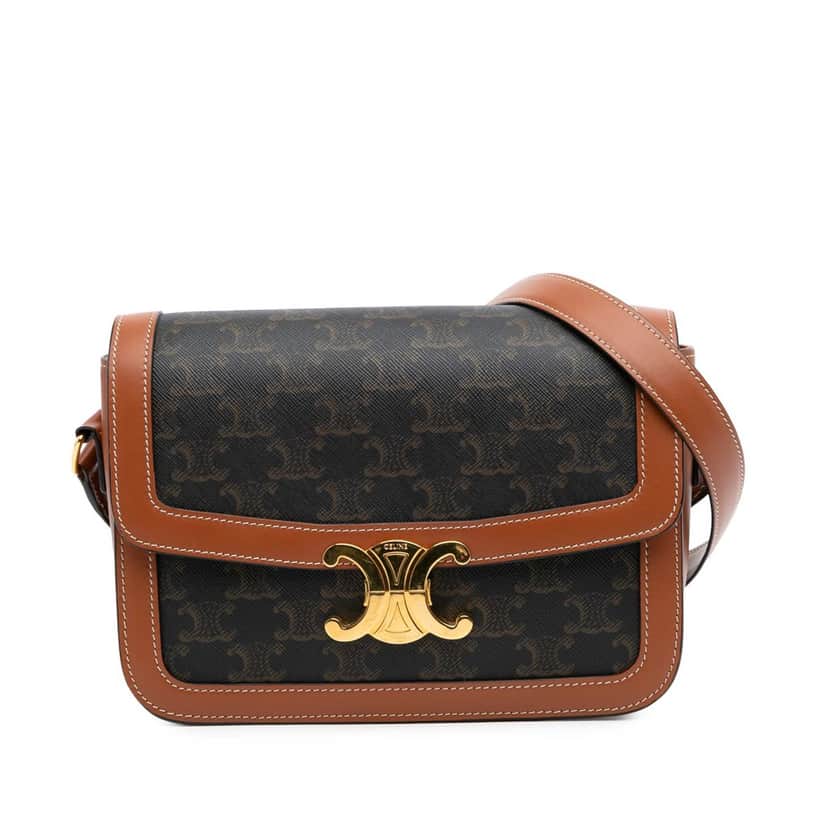Celine Classique Triomphe Coated Canvas and Calfskin Triomphe Crossbody Brown Canvas Good condition - Front View