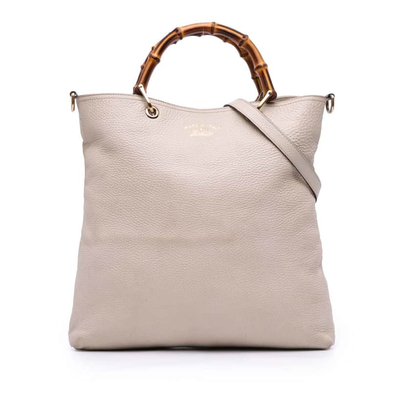 Gucci Tall Leather Bamboo Shopper Tote White Leather Good condition - Front View