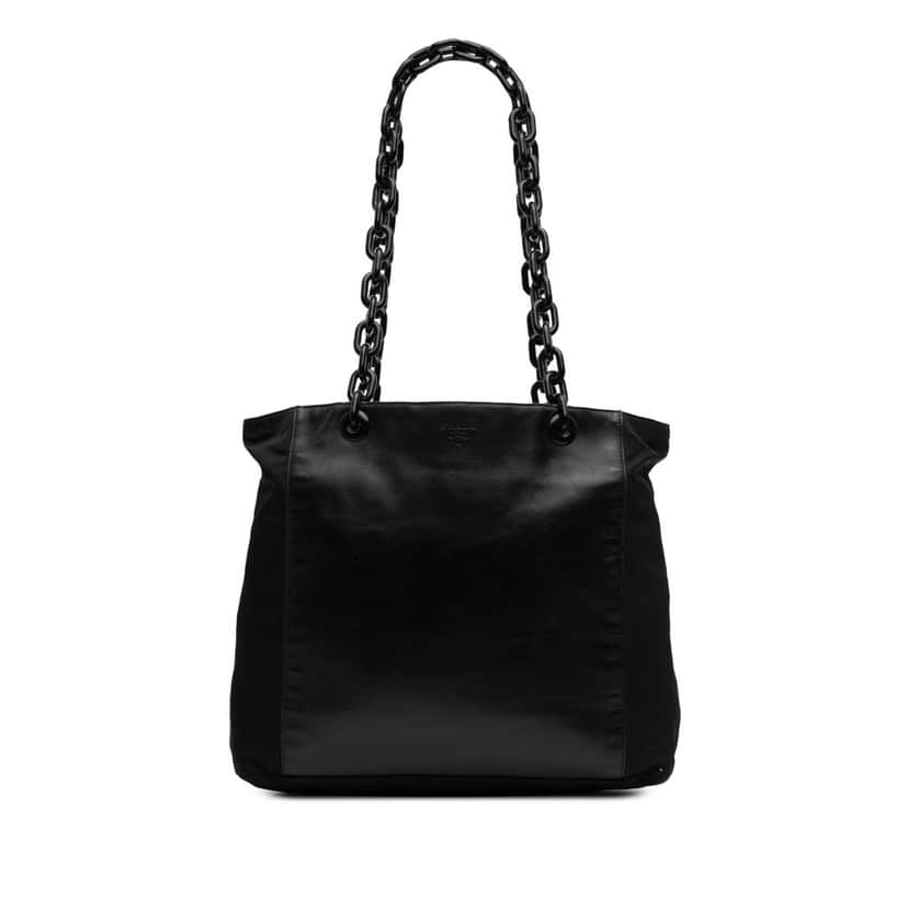 Prada Tessuto and Leather Chain Tote Black Good condition - Front View