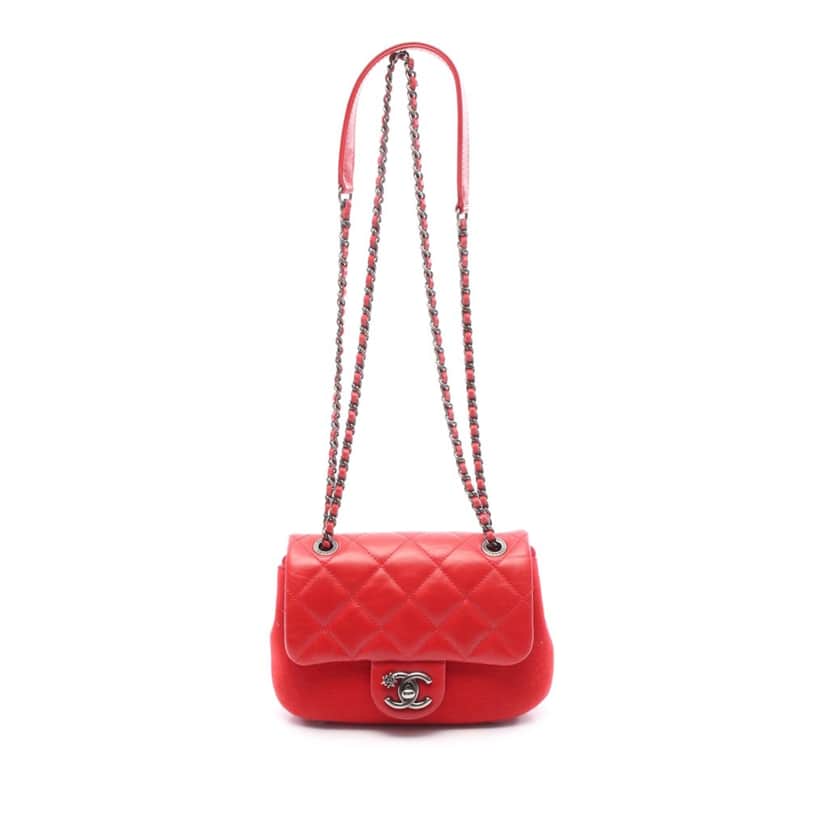 Chanel Paris Salzburg Mini Quilted Glazed Calfskin and Felt Edelweiss Flower Flap Red Leather Good condition - Front View