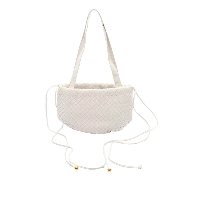 Bottega Veneta Small Nappa Intrecciato Bulb Shoulder Bag White Leather Good condition - Front View