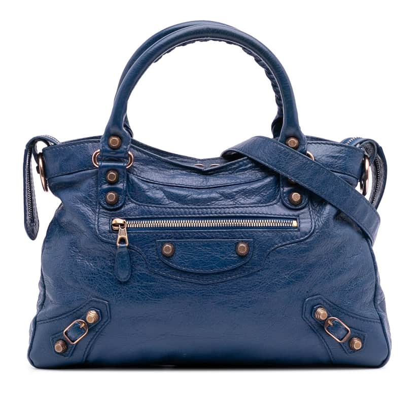 Balenciaga Lambskin Motocross Giant 12 First Satchel Blue Leather Good condition - Front View