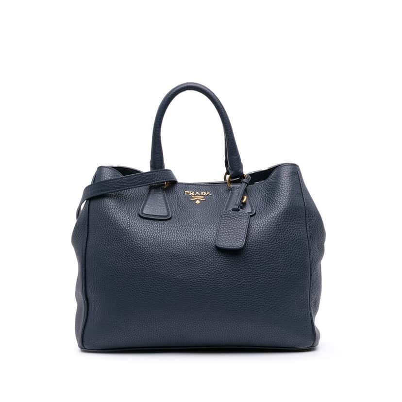 Prada Vitello Daino Open Convertible Tote Blue Leather Good condition - Front View