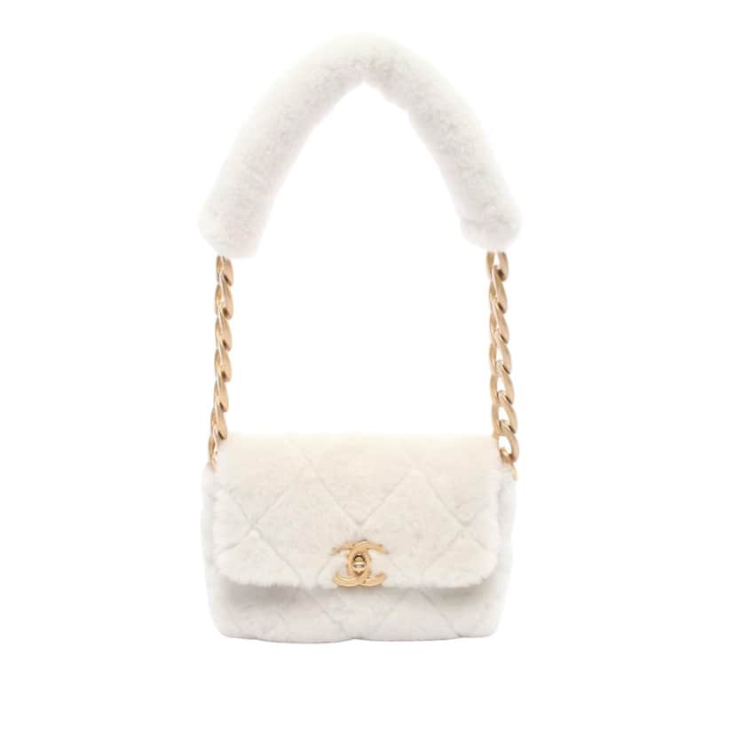 Chanel CC Quilted Shearling Padded Chain Flap White Good condition - Front View
