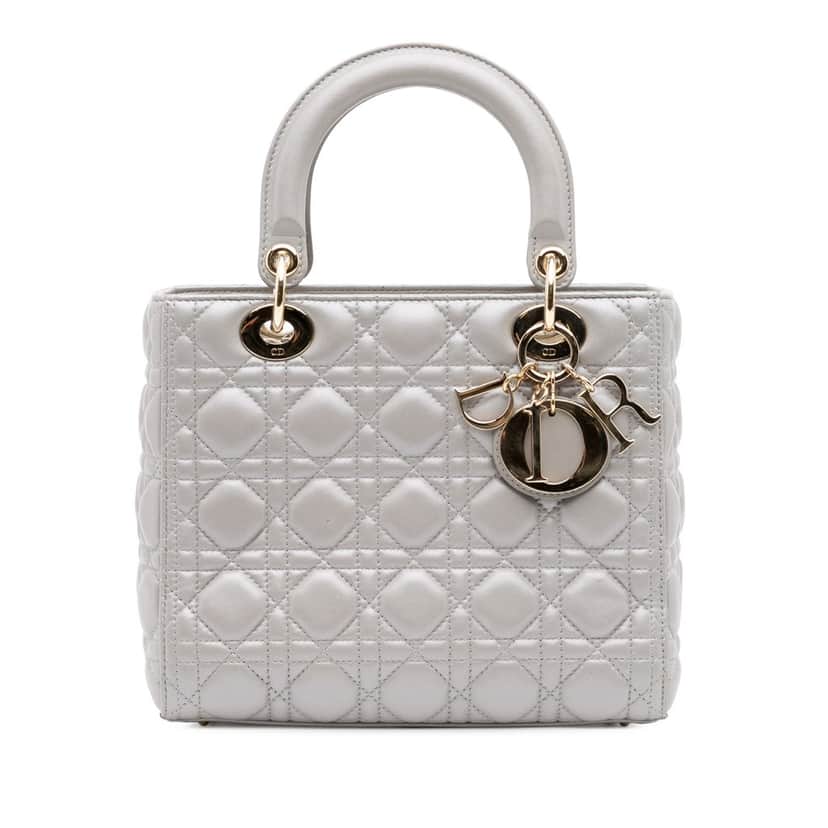 Dior Medium Lambskin Cannage Lady Dior Grey Leather Good condition - Front View