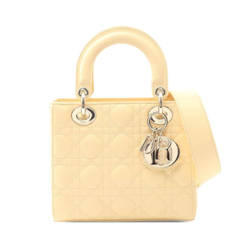 Dior Small Lambskin Cannage Lady Dior Yellow Leather Good condition - Front View