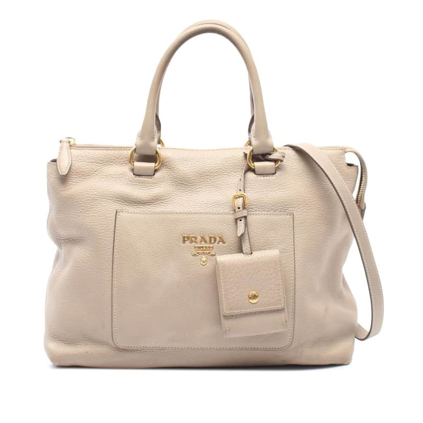 Prada Vitello Daino Zip Top Convertible Tote Brown Leather Good condition - Front View
