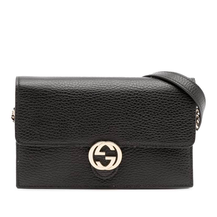 Gucci Leather Interlocking G Dollar Wallet on Chain Black Leather Good condition - Front View