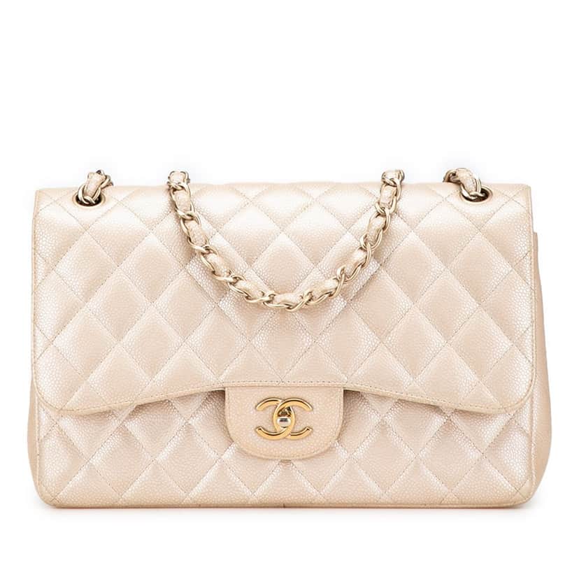 Chanel Jumbo Classic Iridescent Caviar Double Flap Gold Leather Good condition - Front View