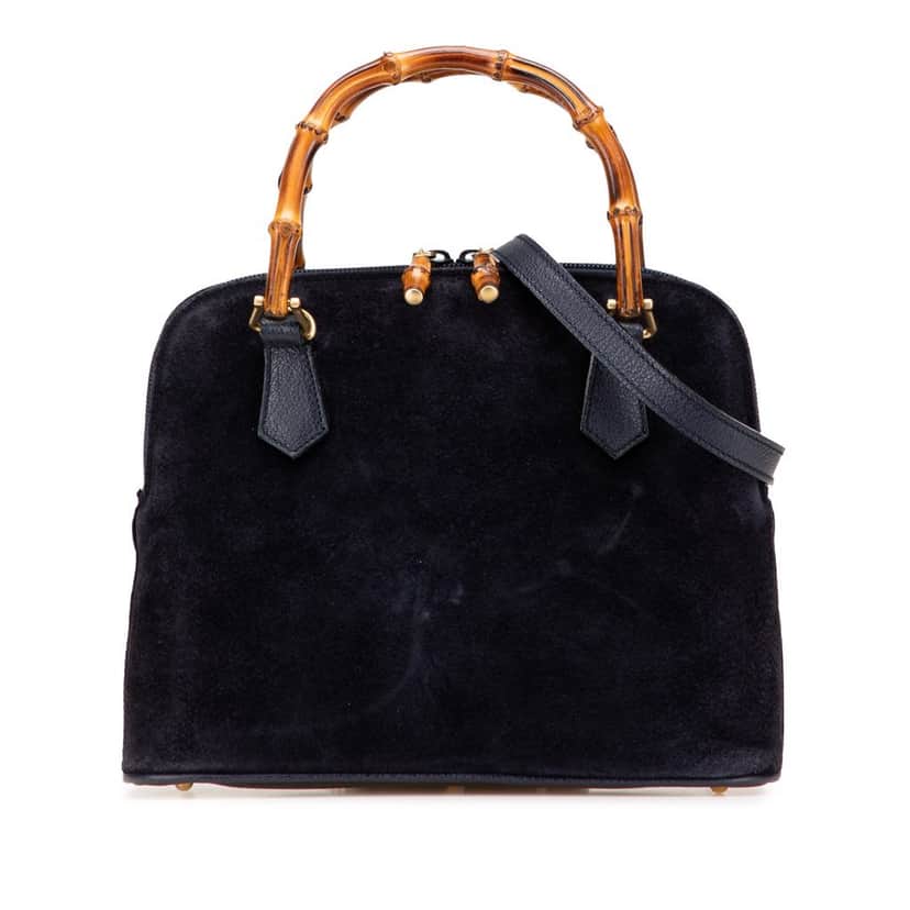 Gucci Suede Bamboo Dome Satchel Blue Leather Good condition - Front View