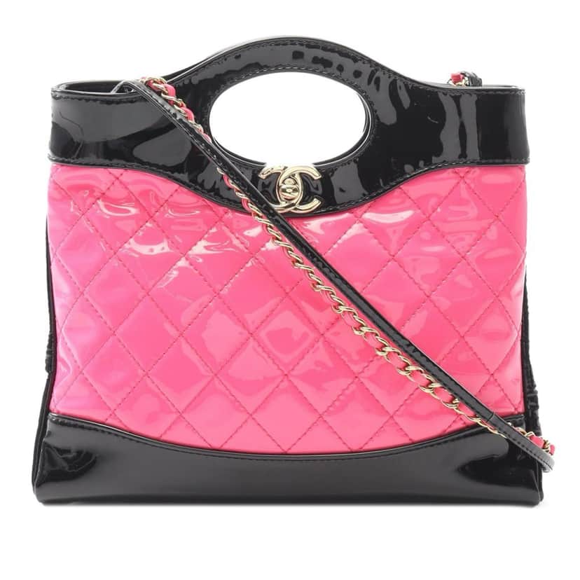 Chanel Mini Bicolor Quilted Patent 31 Shopping Bag Pink Leather Good condition - Front View