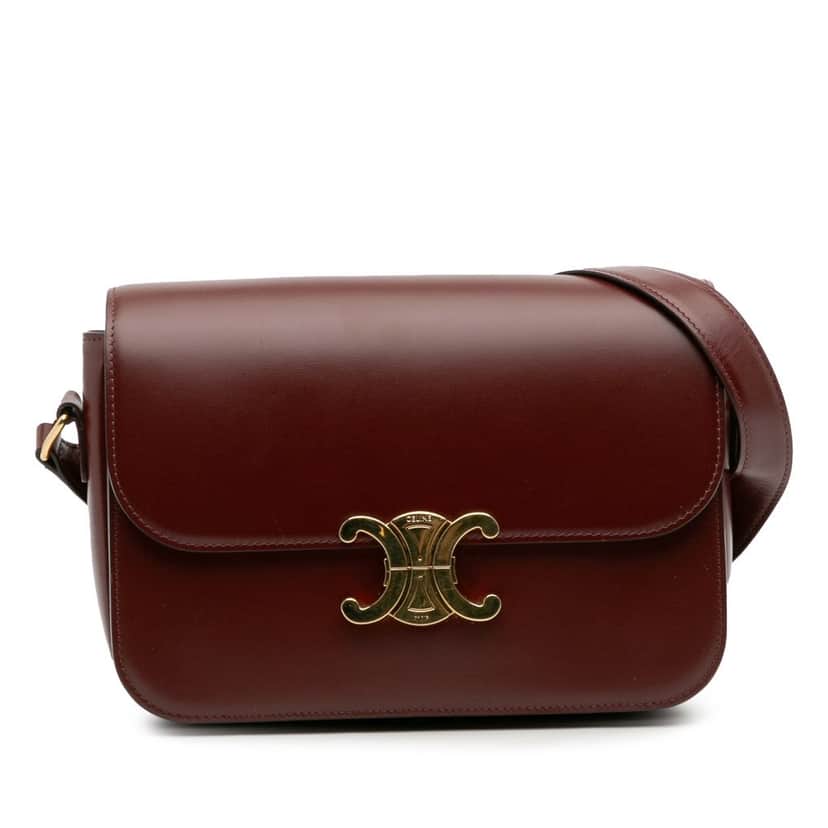 Celine Classique Shiny Calfskin Triomphe Crossbody Red Leather Good condition - Front View