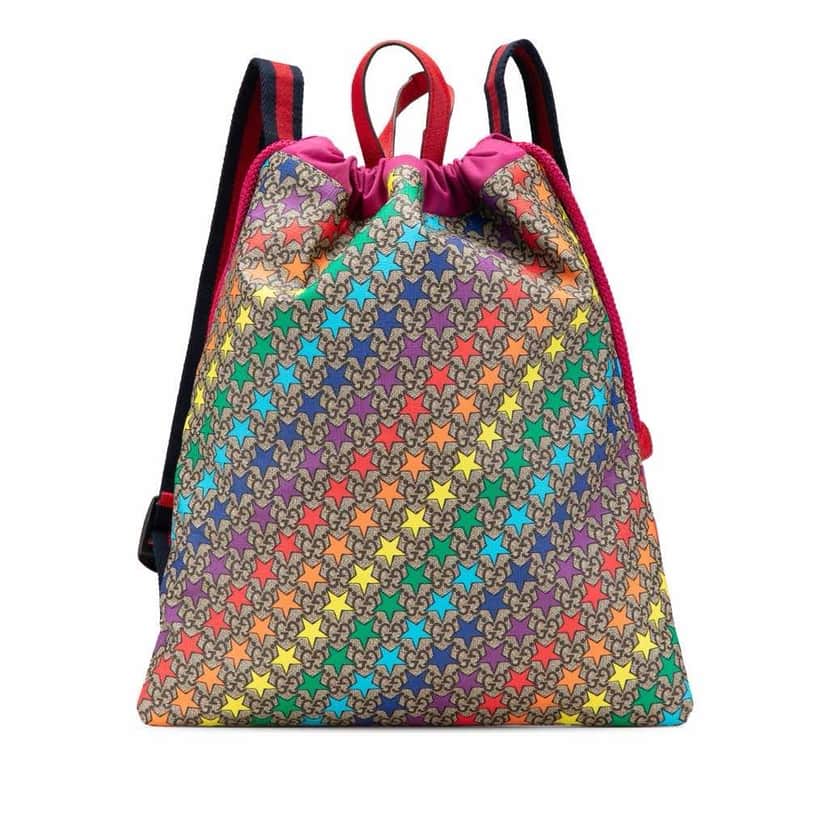 Gucci GG Supreme Web Star Print Children's Backpack Brown Canvas Good condition - Front View