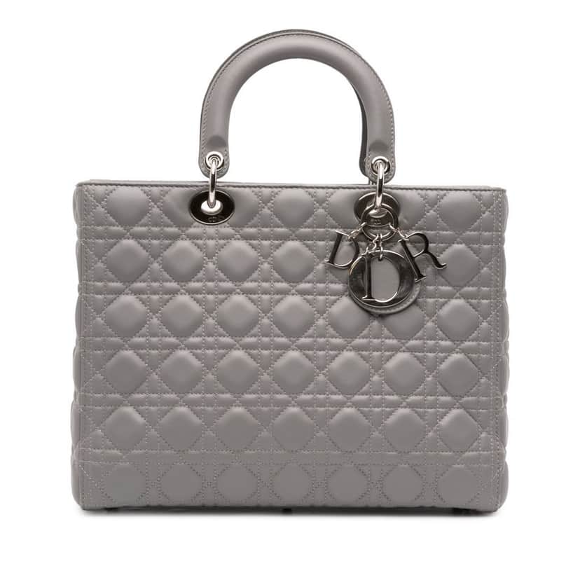 Dior Large Lambskin Cannage Lady Dior Grey Leather Good condition - Front View
