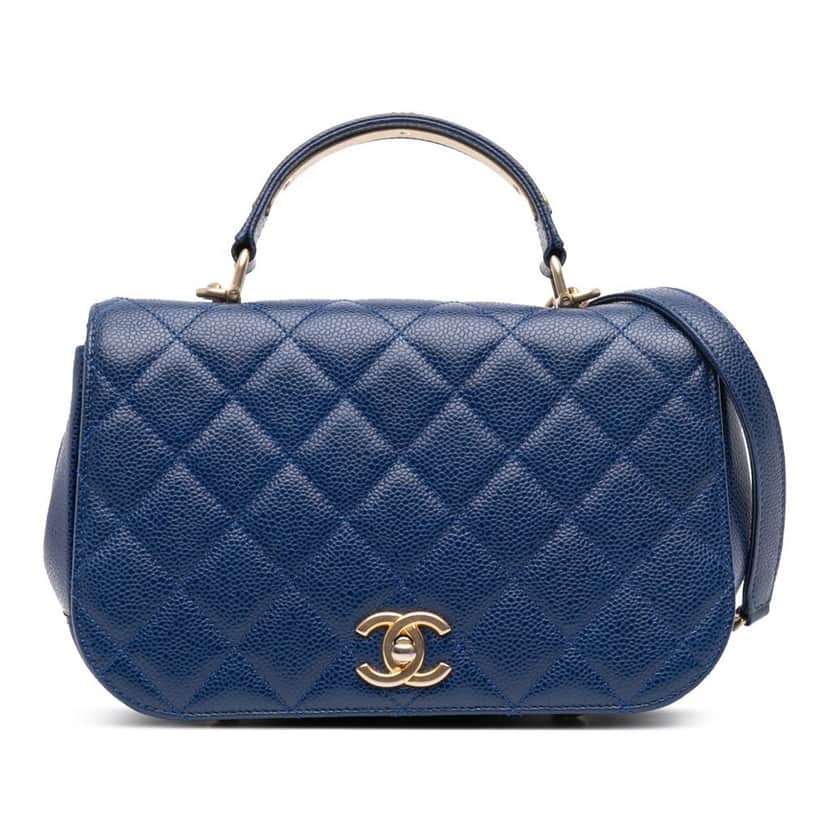 Chanel Small Quilted Caviar Carry Around Flap Blue Leather Good condition - Front View