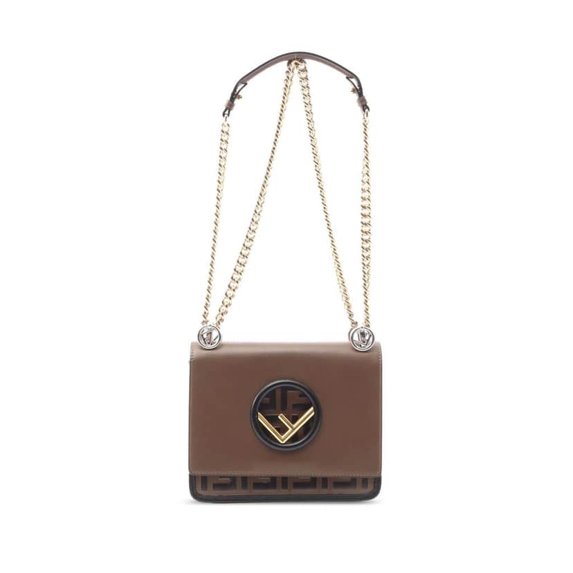 Fendi Small Zucca Embossed Leather Kan I F Crossbody Brown Leather Good condition - Front View