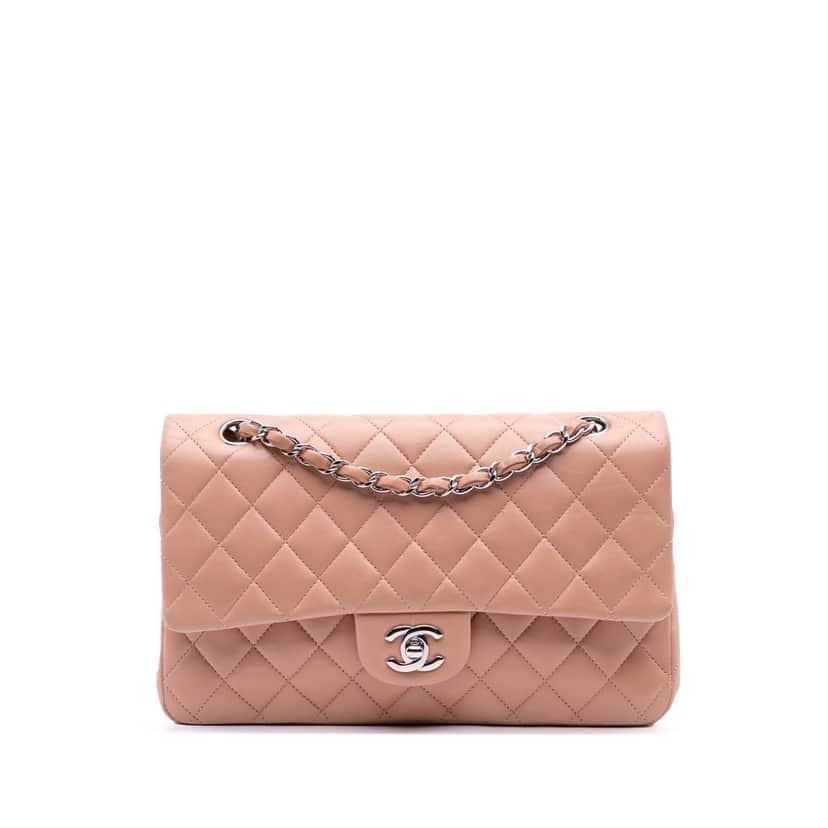 Chanel Medium Classic Lambskin Double Flap Brown Leather Good condition - Front View