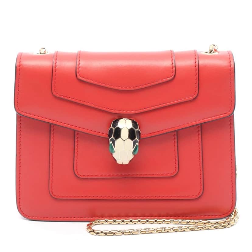 Bvlgari Small Leather Square Serpenti Forever Chain Crossbody Red Leather Good condition - Front View