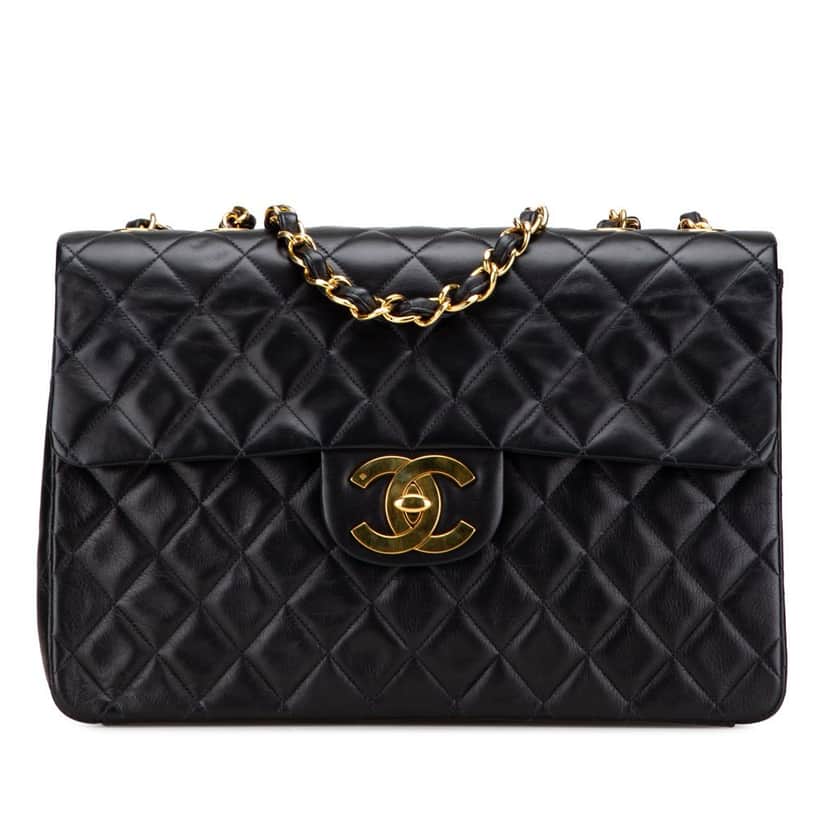 Chanel Maxi XL Classic Lambskin Single Flap Black Leather Good condition - Front View