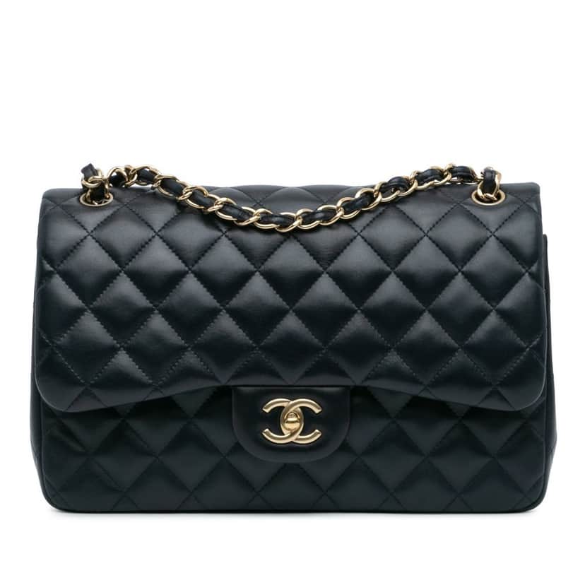 Chanel Jumbo Classic Lambskin Double Flap Blue Leather Good condition - Front View