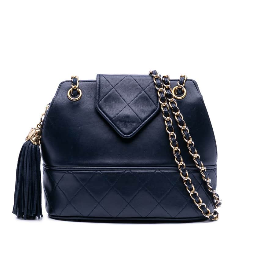 Chanel CC Quilted Lambskin Tassel Flap Blue Leather Good condition - Front View