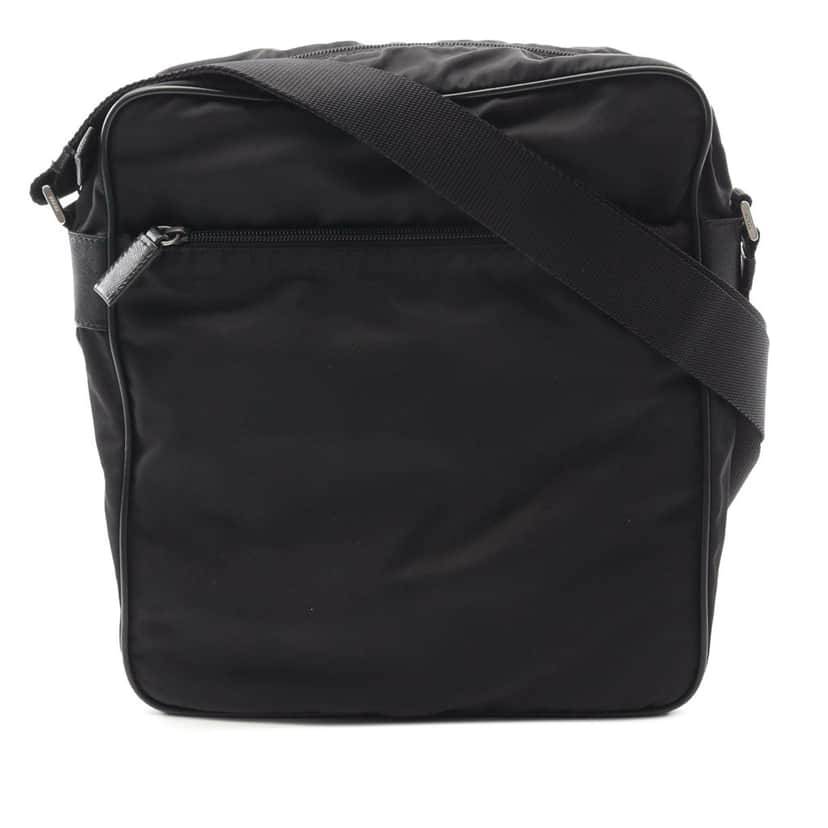Prada Saffiano Trimmed Tessuto Zip Top Crossbody Black Good condition - Front View