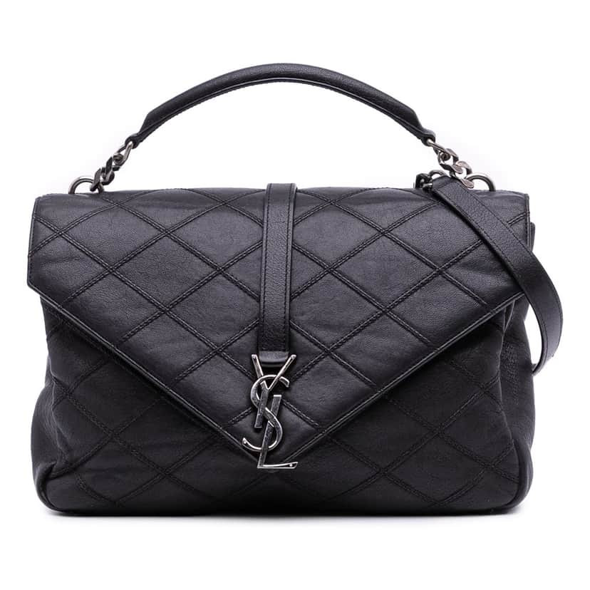 Saint Laurent Large Quilted Diamond Calfskin Monogram College Satchel Black Leather Good condition - Front View
