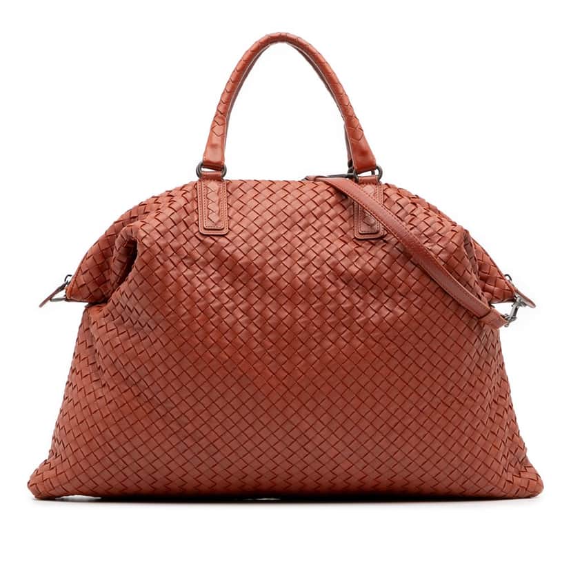 Bottega Veneta Maxi Nappa Intrecciato Convertible Travel Bag Red Leather Good condition - Front View