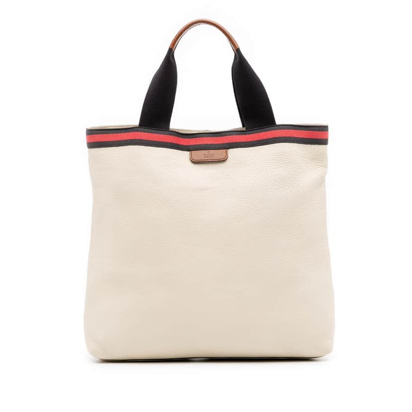 Gucci Leather Web Tote White Leather Good condition - Front View