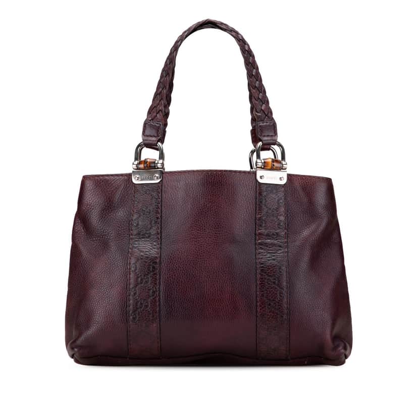 Gucci Guccissima Trimmed Leather Bamboo Libeccio Tote Brown Leather Good condition - Front View