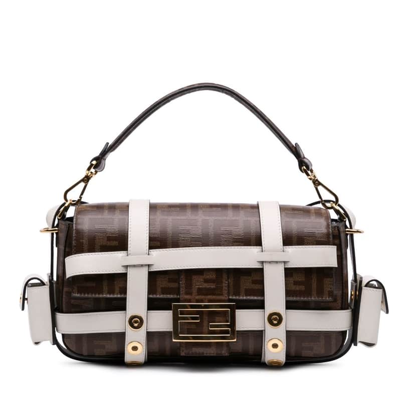 Fendi Zucca Glazed Fabric Cage Baguette Satchel Brown Canvas Very good condition - Front View