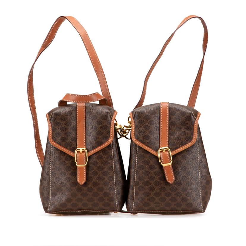 Celine Mini Macadam Coated Canvas Twin Backpack Brown Canvas Good condition - Front View