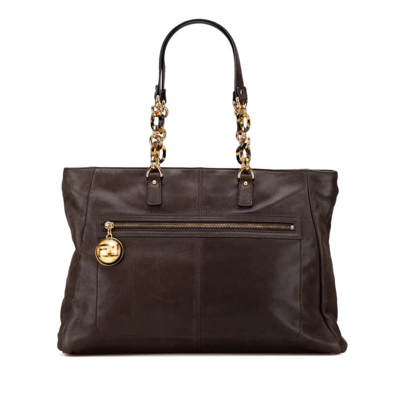Fendi Iridescent Leather Chain Tote Brown Leather Good condition - Front View