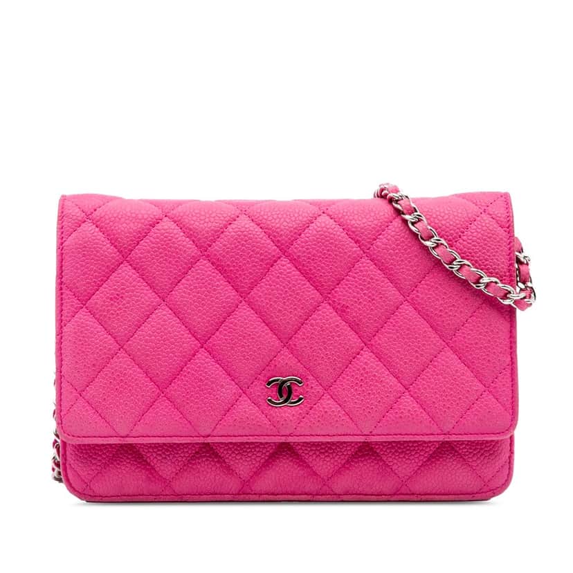 Chanel CC Caviar Wallet on Chain Pink Leather Very good condition - Front View