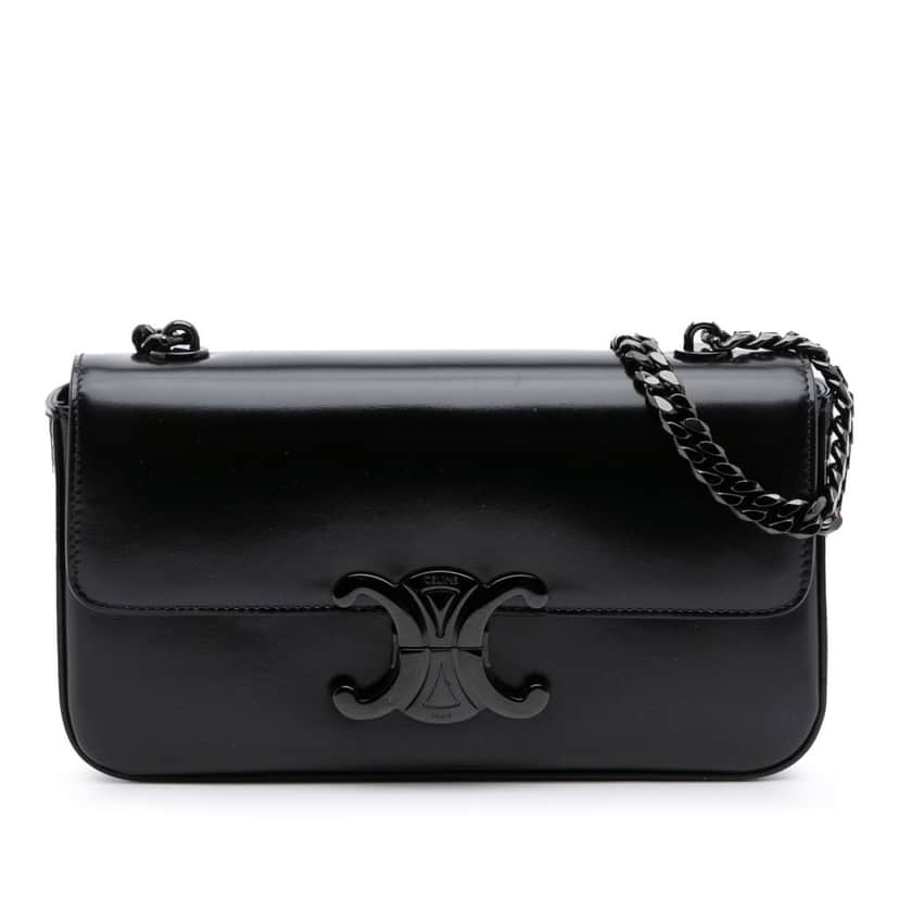 Celine Smooth Calfskin Cuir Triomphe Chain Shoulder Bag Black Leather Good condition - Front View