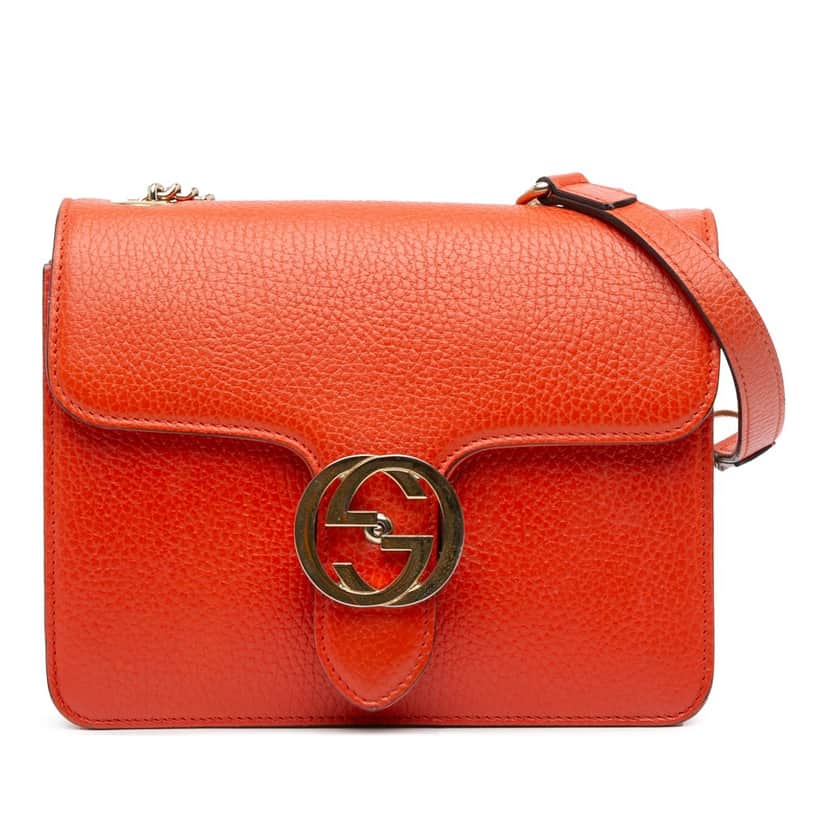 Gucci Small Dollar Calfskin Interlocking G Crossbody Orange Leather Good condition - Front View
