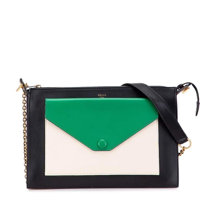 Celine Tricolor Leather Pocket Envelope Zip Crossbody Black Leather Good condition - Front View