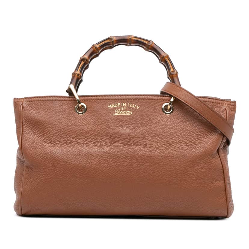 Gucci Medium Calfskin Bamboo Shopper Satchel Brown Leather Good condition - Front View