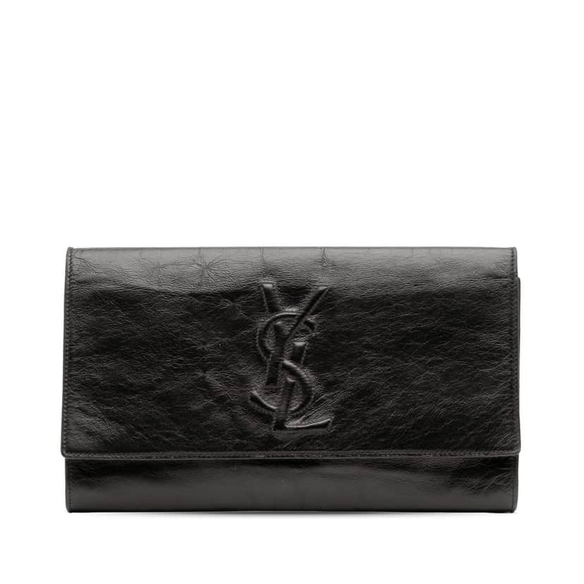 Yves Saint Laurent Textured Patent Belle de Jour Clutch Black Leather Good condition - Front View