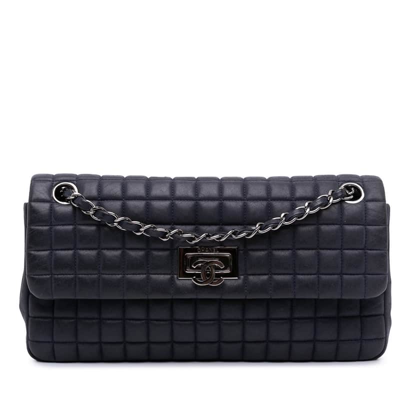 Chanel Chocolate Bar Iridescent Calfskin Bubble Flap Blue Leather Good condition - Front View