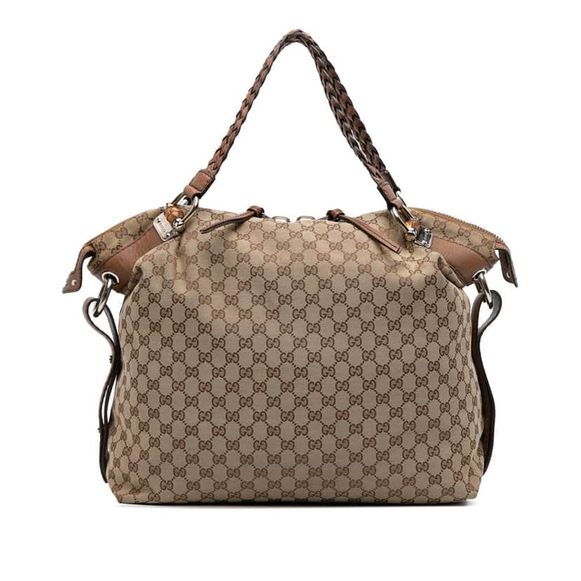 Gucci Large GG Canvas Bamboo Bar Tote Brown Canvas Good condition - Front View