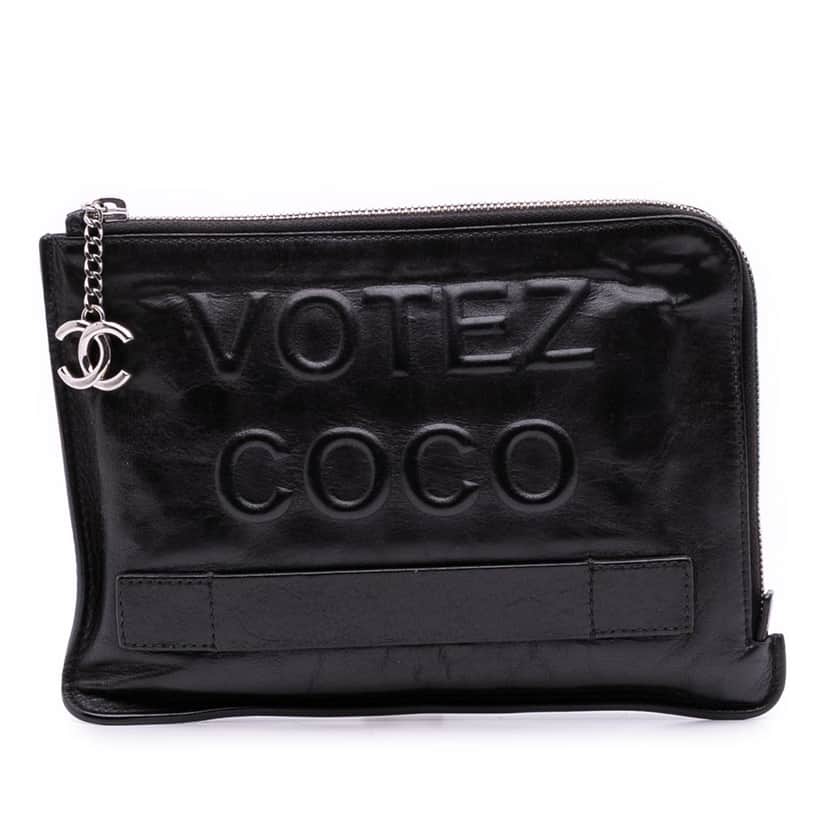 Chanel Lambskin Votez Coco Clutch Black Leather Very good condition - Front View