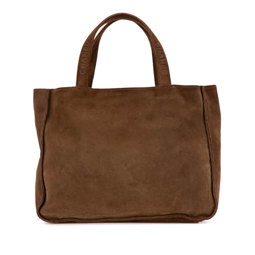 Chanel Suede Logo Strap Tote Brown Leather Good condition - Front View