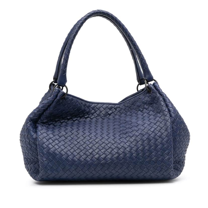 Bottega Veneta Nappa Intrecciato Parachute Tote Blue Leather Good condition - Front View