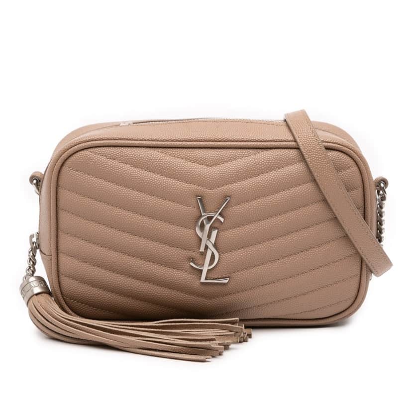 Saint Laurent Mini Grain de Poudre Monogram Lou Camera Bag Brown Leather Good condition - Front View